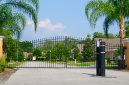 Entrance to a gated residential house community